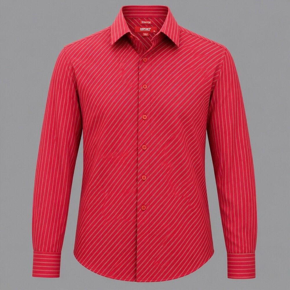 REPORT Collection Men’s XL Red Stripe Stretch Dress Shirt Long Sleeve Button Up